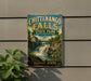A vintage-style metal sign for Chittengo Falls State Park in New York, featuring a scenic image of a waterfall surrounded by lush greenery.