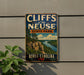 A vintage-style sign for Cliffs of the Neuse State Park in North Carolina, featuring a scenic landscape with cliffs, trees, and a river.