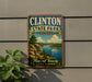 A vintage-style metal sign for Clinton State Park in Kansas, featuring a scenic landscape with a lake, mountains, and a sailboat.