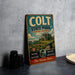 A vintage metal sign for Colt State Park in Rhode Island, featuring a scenic illustration of the park and its surroundings.