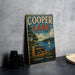 A vintage-style metal sign for Cooper Lake State Park, featuring a scenic illustration of the lake and surrounding landscape.