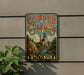 A vintage-style sign for Copper Culture State Park in Wisconsin, featuring a scenic illustration of a mining operation and a mountain landscape.