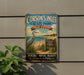 A vintage metal sign for Corson's Inlet State Park in New Jersey, featuring a large blue heron and a beach scene.