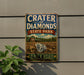 A vintage-style sign for Crater of Diamonds State Park in Arkansas, featuring a diamond image and text.