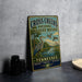 A vintage-style sign for Cross Creek National Wildlife Refuge in Tennessee, featuring illustrations of birds and a serene landscape.