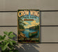 A vintage metal sign for Crow Wing State Park in Minnesota, featuring a canoe on a lake surrounded by pine trees.