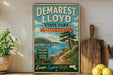 A vintage-style poster advertising Demarest Lloyd State Park in Massachusetts, featuring a scenic landscape with a lake, pine trees, and mountains.
