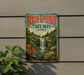 A vintage metal sign for Dixon Springs State Park in Illinois, featuring a waterfall and lush greenery.