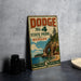 A vintage Dodge sign advertising Dodge No. 4 State Park in Michigan, featuring a scenic image of the park and its surrounding landscape.