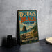 A vintage-style sign for Doug's Beach State Park in Washington, featuring a scenic illustration of the park's landscape.