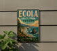 A vintage-style metal sign for Oregon State Park, featuring a scenic coastal landscape with mountains, cliffs, and a beach.