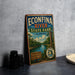 A vintage-style sign for Econfina River State Park in Florida, featuring a scenic illustration of the river and surrounding landscape.