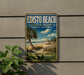 A vintage-style sign for Edisto Beach State Park in South Carolina, featuring a palm tree and beach scene.