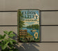 A vintage metal sign for Eldon Hazzet State Recreation Area in Illinois, featuring a scenic image of a lake and boats.