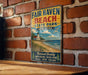 A vintage-style metal sign for Fair Haven Beach State Park in New York, featuring a beach scene with a lighthouse and a seagull.