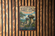 A vintage-style metal sign for Fairy Stone State Park, Virginia, featuring a scenic illustration of rock formations and a river.