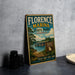 A vintage-style metal sign for Florence Marina State Park in Georgia, featuring a scenic illustration of the park and its surroundings.