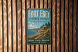 A vintage metal sign for Fort Ebey State Park in Washington, featuring a scenic illustration of the park's landscape.