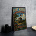 A vintage-style metal sign for Fort Morris Historic Site in Georgia, featuring an illustration of a historic fort and surrounding landscape.