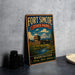 A vintage-style metal sign for Fort Simcoe State Park, featuring a scenic illustration of the park's landscape and a mountain backdrop.