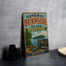 A vintage-style metal sign for General Burnside Island State Park in Kentucky, featuring a scenic illustration of the island and its surrounding landscape.