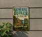 A vintage-style sign for General Butler State Resort Park, featuring a scenic image of a historic building and the Kentucky state.