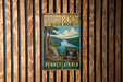 A vintage-style metal sign for Gifford Pinchot State Park in Pennsylvania, featuring a scenic landscape with a river and mountains.