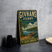 A vintage-style metal sign for Givhans Ferry, a ferry service in South Carolina, featuring a scenic image of a river and a wooden dock.