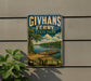 A vintage-style metal sign for Givhans Ferry State Park in South Carolina, featuring a scenic illustration of a lake, dock, and surrounding landscape.