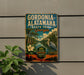A vintage-style metal sign for Gordonia-Alataha State Park in Georgia, featuring a scenic illustration of the park's natural surroundings.
