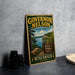 A vintage-style metal sign for Governor Nelson State Park in Wisconsin, featuring a scenic landscape with a lake and mountains.