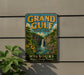 A vintage-style metal sign for Grand Gulf State Park in Missouri, featuring a scenic waterfall and lush greenery.