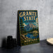 A vintage-style metal sign for Granite State Park in Montana, featuring a scenic mountain landscape and the park's name.