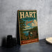 A vintage-style metal sign for Hart State Park in Georgia, featuring a scenic landscape with a lake and trees.
