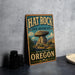 A vintage-style metal sign for the Hat Rock State Heritage Site in Oregon, featuring an illustration of a mushroom-shaped rock formation.