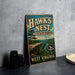 A vintage-style sign for Hawk's Nest State Park in West Virginia, featuring a scenic landscape with a river and mountains.