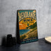 A vintage-style metal sign for Headlands Beach State Park, featuring an illustration of a beach and ocean landscape.