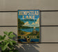 A vintage-style metal sign for Hempstead Lake State Park in New York, featuring a scenic image of the lake and surrounding landscape.