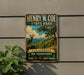 A vintage-style metal sign for Henry W. Coe State Park, featuring a scenic landscape with a deer and mountains in the background.