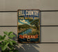 A vintage-style metal sign that reads "Hill Country State Natural Area" and "Texas" is displayed on a wall, with a plant to the left of the sign.