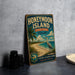 A vintage-style sign for Honeymoon Island State Park, Florida, featuring a beach scene with palm trees and a crane, along with the text "Honeymoon Island State Park, Florida, Natural Beauty & Relaxation, Lasting Memories, Gulf Coast Paradise".