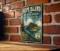 A vintage-style metal sign for Hope Island State Park in Washington, featuring a scenic landscape with a lake, mountains, and pine trees.