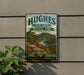 A vintage-style metal sign for the Hughes Mountain Natural Area in Missouri, featuring a scenic landscape with mountains, trees, and a river.