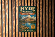 A vintage metal sign for Hyde Memorial State Park in New Mexico, featuring a scenic landscape with mountains, a lake, and a sign that says "CLOUDROUGHT NEW MEXICO".