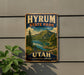 A vintage-style metal sign for Hyrium State Park in Utah, featuring a scenic mountain landscape with a lake and pine trees.