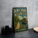 A vintage-style metal sign for the Illinois State Trail, featuring a canal scene with a boat and a path leading through the water.