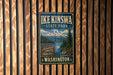 A vintage-style metal sign for IKE KINSWA STATE PARK in Washington, featuring a mountain landscape and a river.