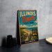 A vintage-style sign for Illinois Beach State Park, featuring a beach scene and the text "Illinois Beach State Park" in a decorative font.