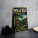 A vintage-style metal sign for Indian Well State Park in Connecticut, featuring a scenic illustration of the park's natural surroundings.