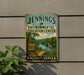 A metal sign for theENNINGS Environmental Education Center in Pennsylvania, featuring a scenic landscape with a bird and a path leading to a lake.